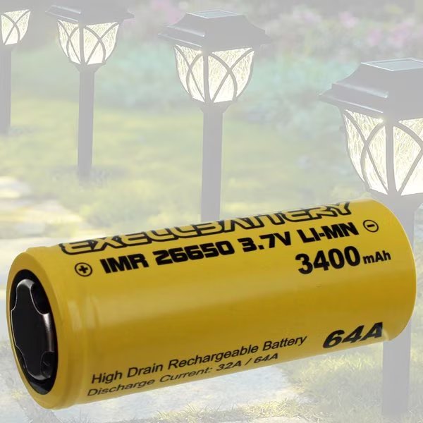 26650 3400mAh Rechargeable SOLAR Batteries Fits Path Lights, Garden Lights, Exell Battery, Mfr#: EBLI-26650HP34_SOLAR